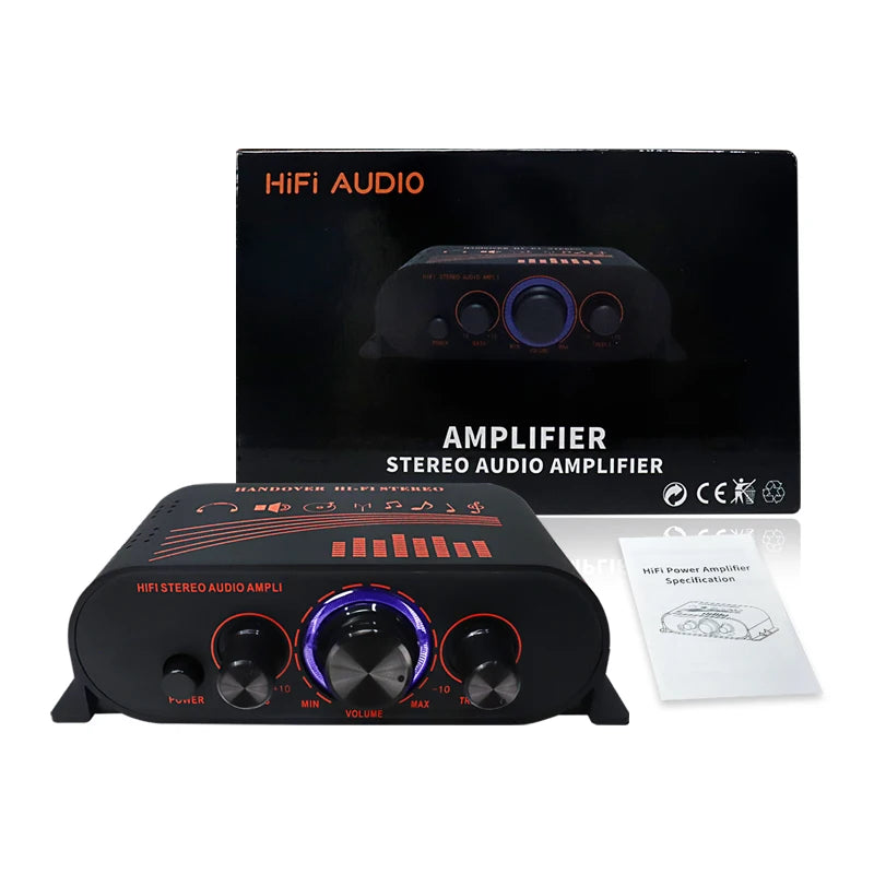 HiFi Stereo Audio Amplifier RCA Input 2-Channel 20W×2 DC12V Mini Amp with Bass Treble Control For Car Home Speaker System