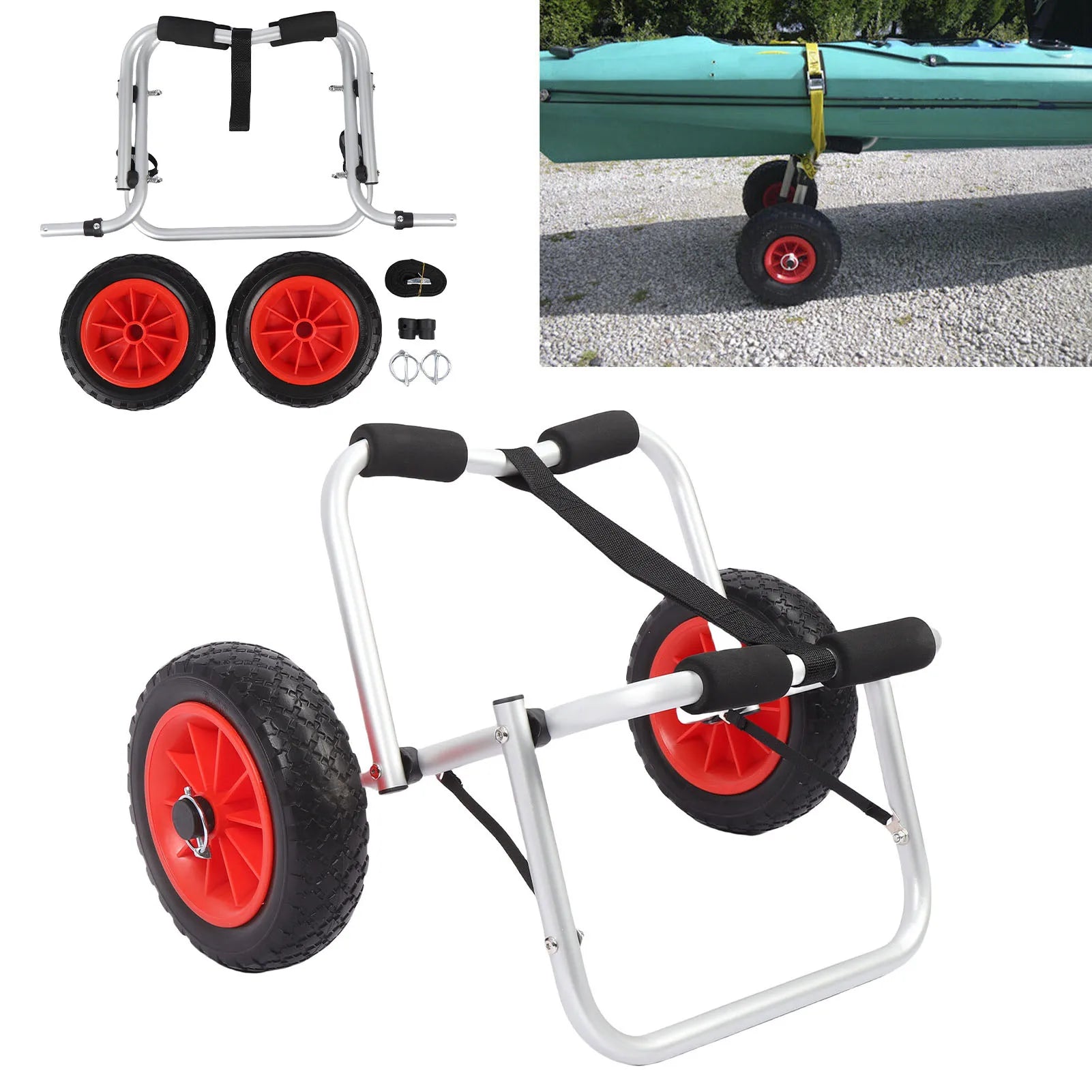 Kayak Cart Trolley with 10 Inch Solid Airless Tires Wheels Folding Universal Boat Dolly Canoe Transport Carrier for Floats Kayak