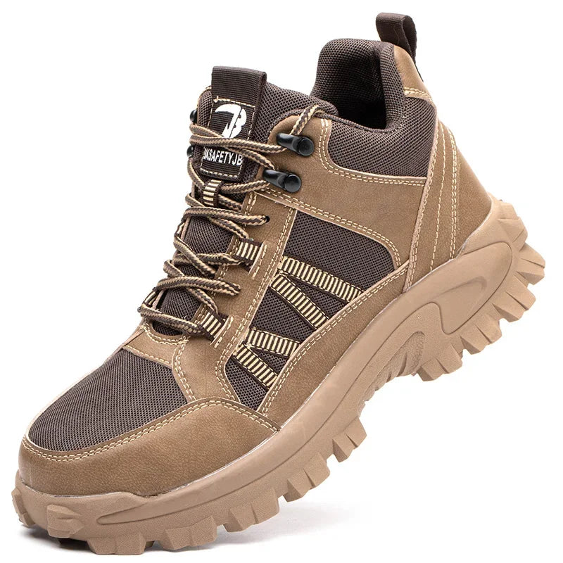 Mens Work Boots 2025 Fashion Outdoor Leather Steel Toe Indestructible Shoes Men Anti Slip Puncture Proof Safety Shoes Boot Man