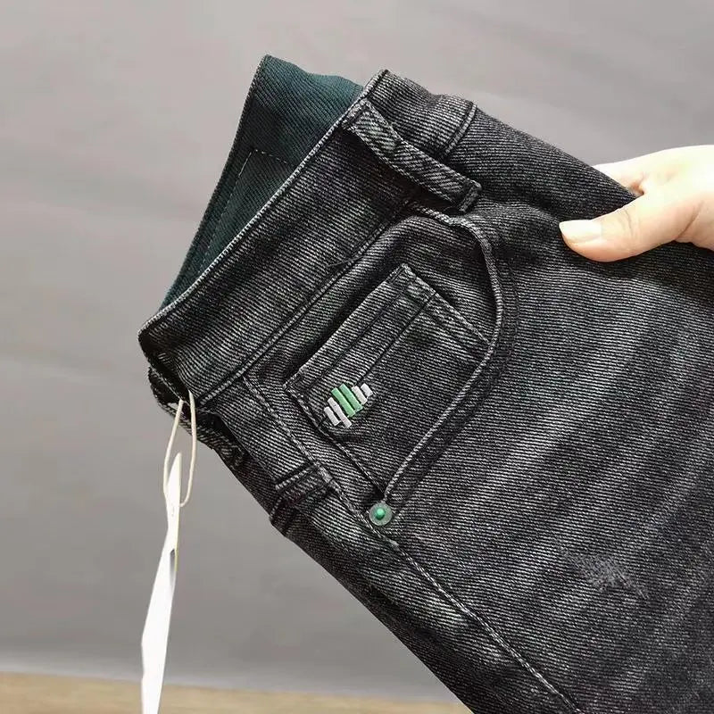 Men's Straight Leg Jeans Small Footwear Wear Resistant Casual Trousers Cotton Elastic Denim mid Waist Zipper Fashionable Yout...