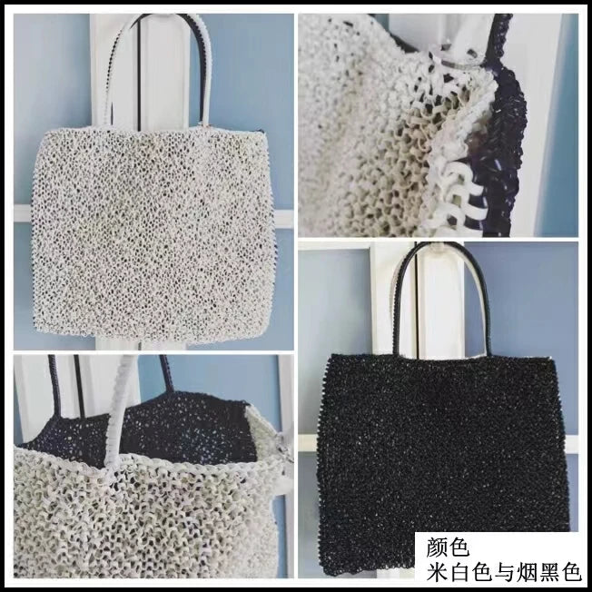 Women's handbag 2022 summer pure manual PVC woven shiny women's bag, Single Shoulder Messenger Bag