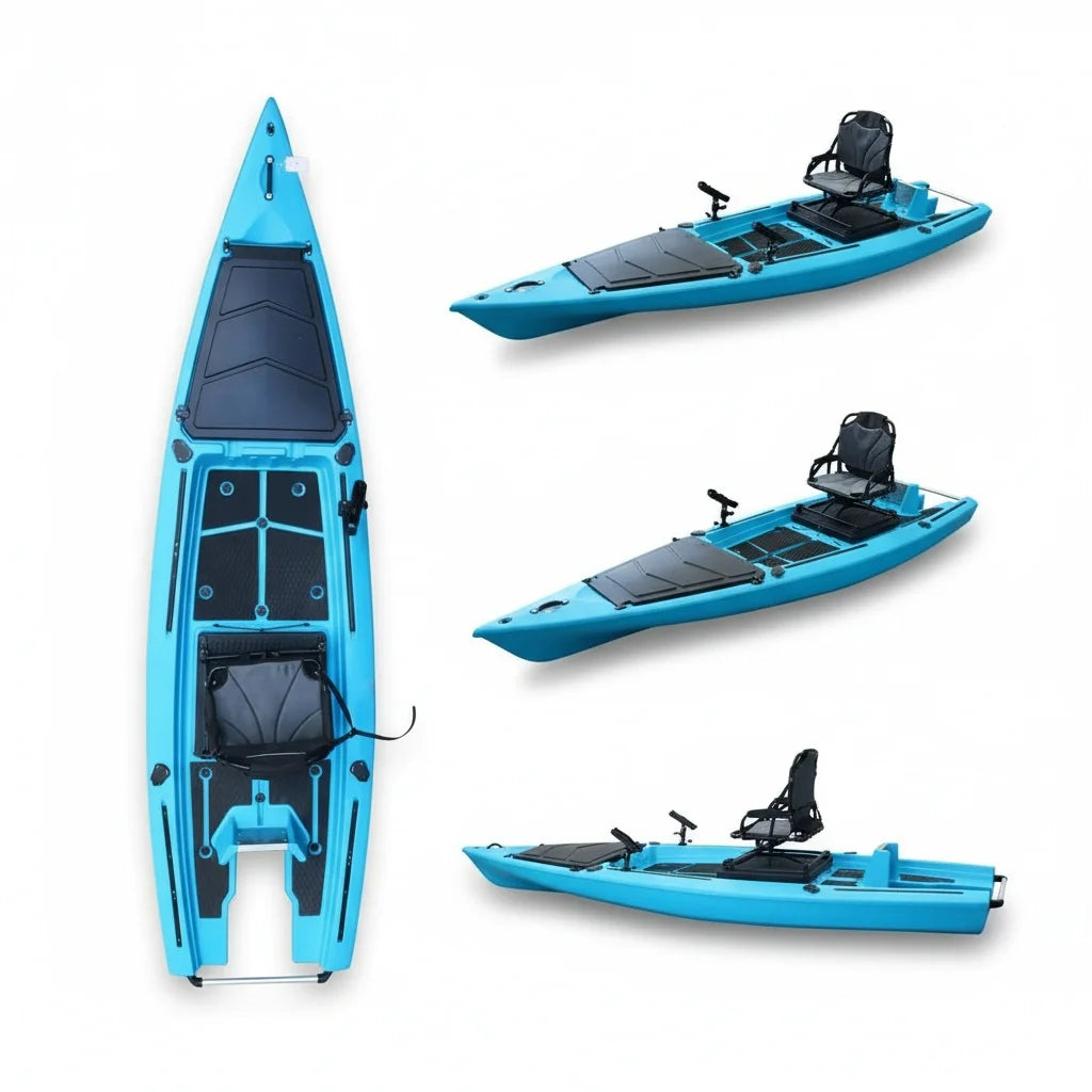 1 Person Fishing Kayak, 13FT HDPE Motorized Kayak, Pedal Drive Single Sit-on-top Kayak, 390x110x33cm Heavy Duty Fishing Canoe