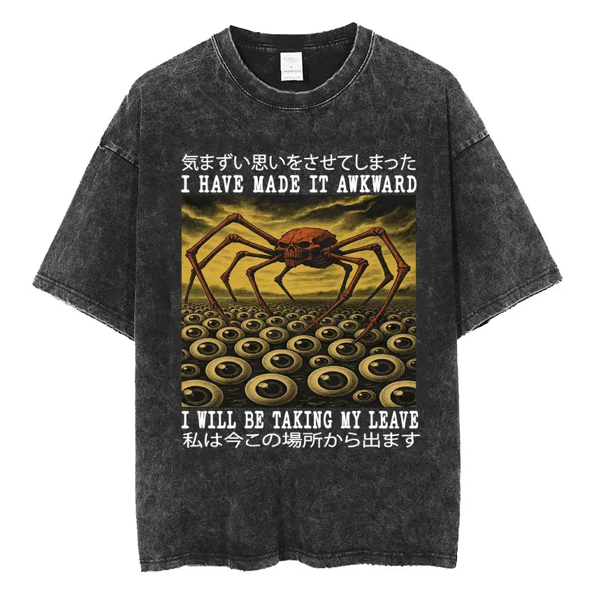 Mens Clothes Vintage Washed The Harbinger of Awkward Situations Weirdcore Japanese Funny Short Sleeved Round Neck Y2k Tshirt