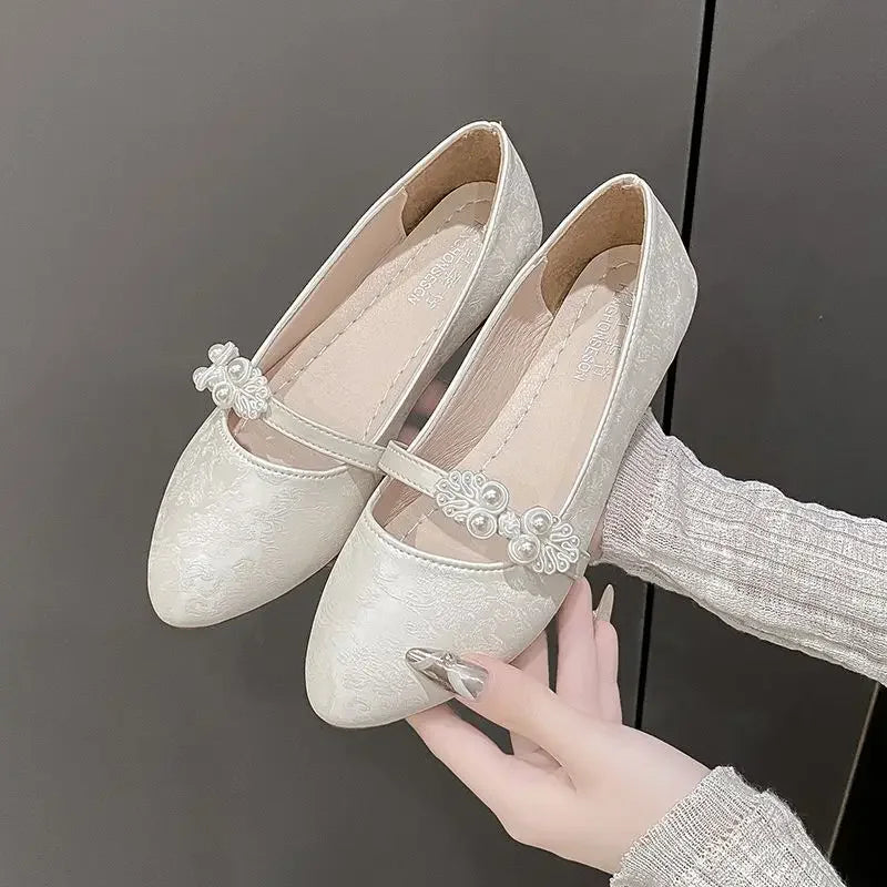 Shoes for Women White One-line Buckle Low Heel Elegant Woman Flats Mary Jane Cheap Clearance Lastest Price Casual On Offer Y2k