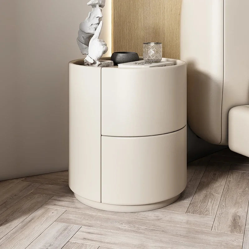 Home Living Room Sofa Side Cabinet, Creative Round Solid Wood Bedside Table, New Simple Modern Small Bedroom Storage Cabinet