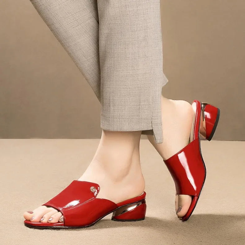 Women's Shoes Fashion Red Sexy Womens Slippers PU Soft Leather Ladies Comfortable Sandals Suitable for Girls Pantuflas Mujer