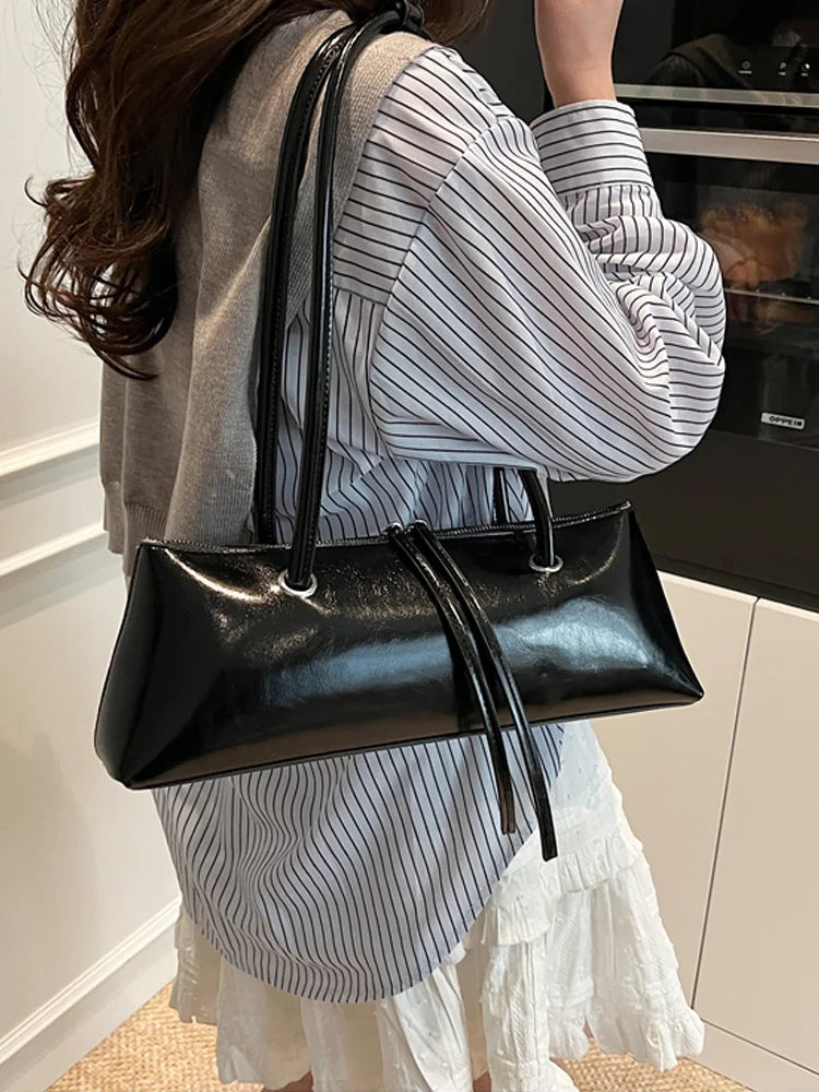 New Women Red Shoulder Bag Korean Version Simple Solid PU Leather Underarm Bags 2025 Elegant Female Dating Handbags
