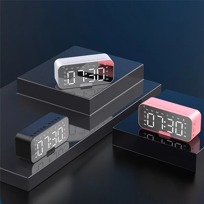 RALCA-LED Digital Alarm Clock With Bluetooth 5.1 Rechargeable Portable Music Player 3 Levels Brightness Phone Stand A