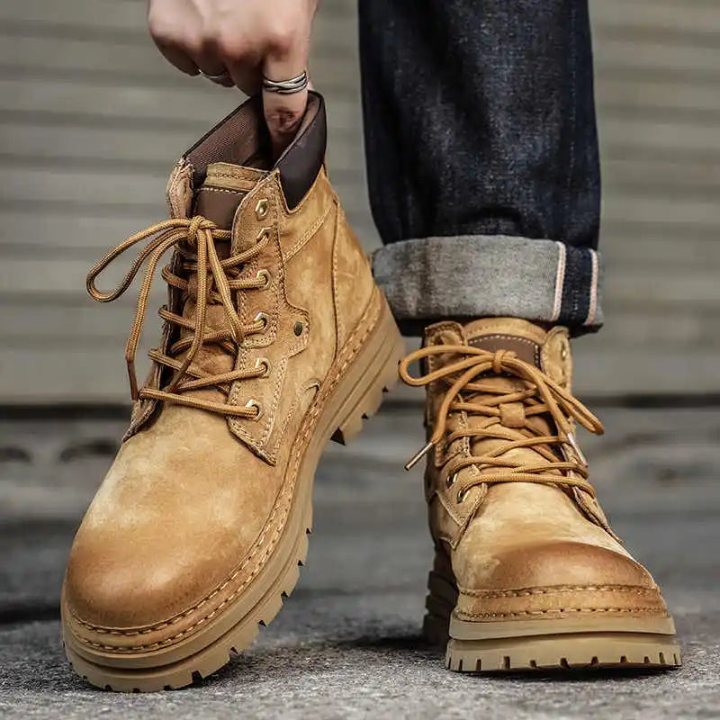 Fashion Men Boots Spring Comfortable Platform Leather Shoes Men Trend Brown Non-slip Work Boots for Men Casual Shoe Cowboy Boots