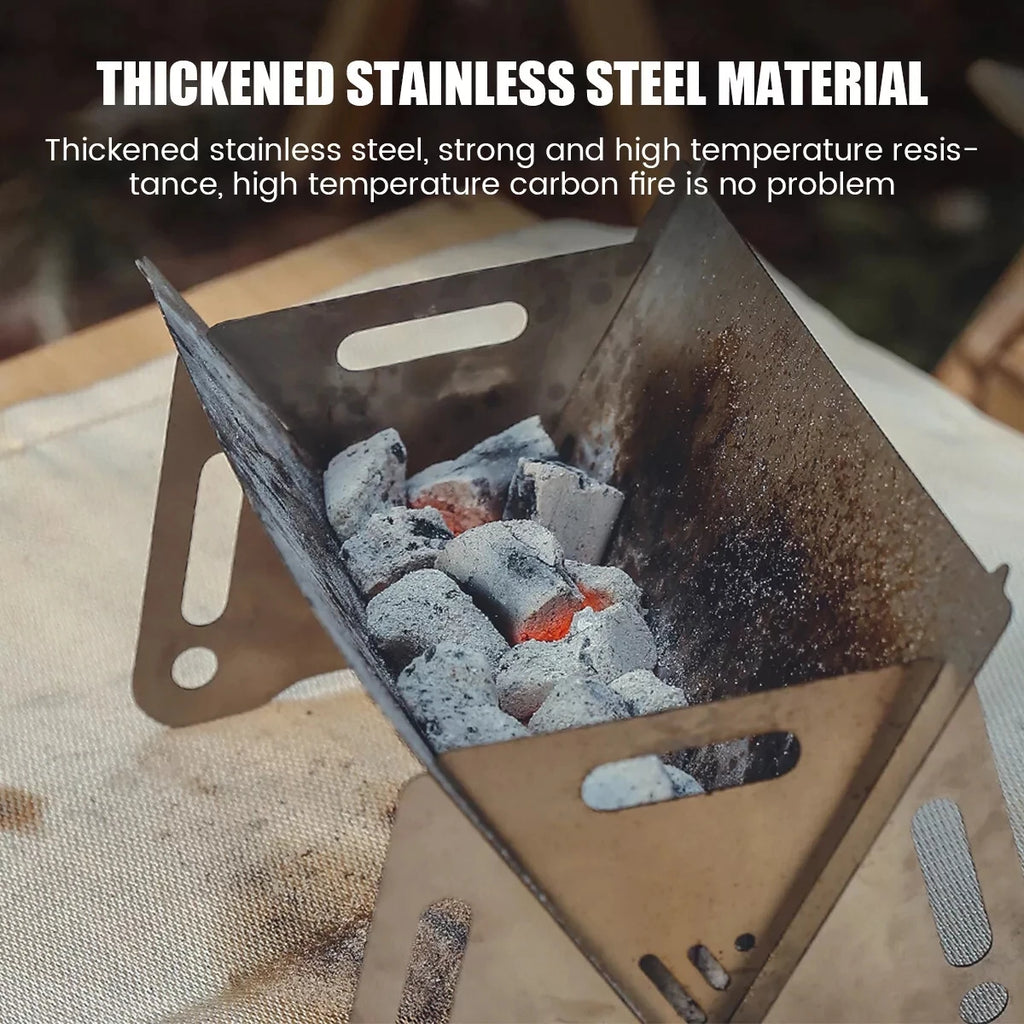 Wood Burning Camp Stove Picnic BBQ Burner Portable Folding Backpacking Stove with Grill-Grid Wood Fire Stove for Outdoor