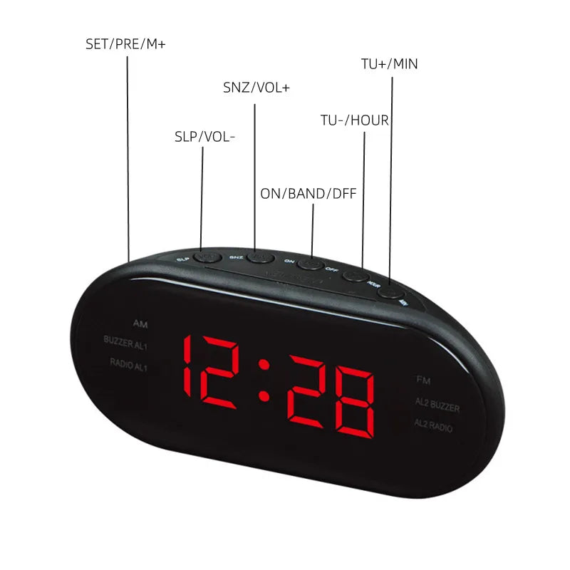 LED Alarm Clock Radio Digital AM/FM Radio Red With EU Plug Large LED Display Digital Radio Alarm Clock For Bedroom Bedside Desk