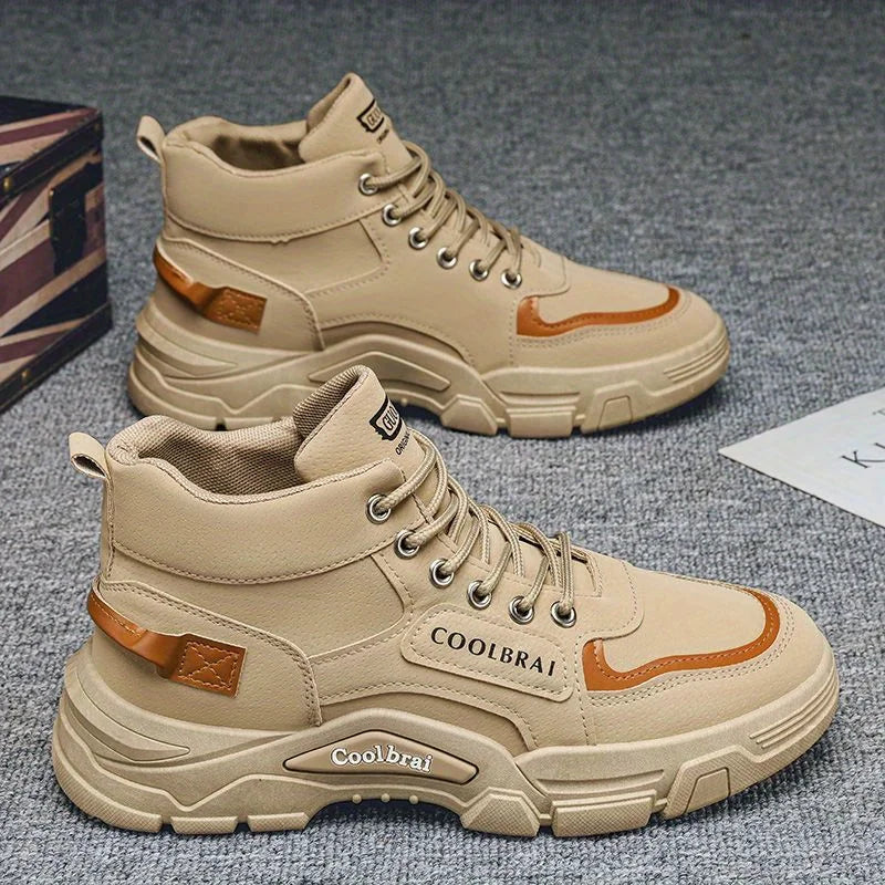 Men's High Top Boots Platform Casual Shoes Non Slip Comfortable Hiking Boots for Men Outdoor Working Shoes Lace-up Ankle Boots