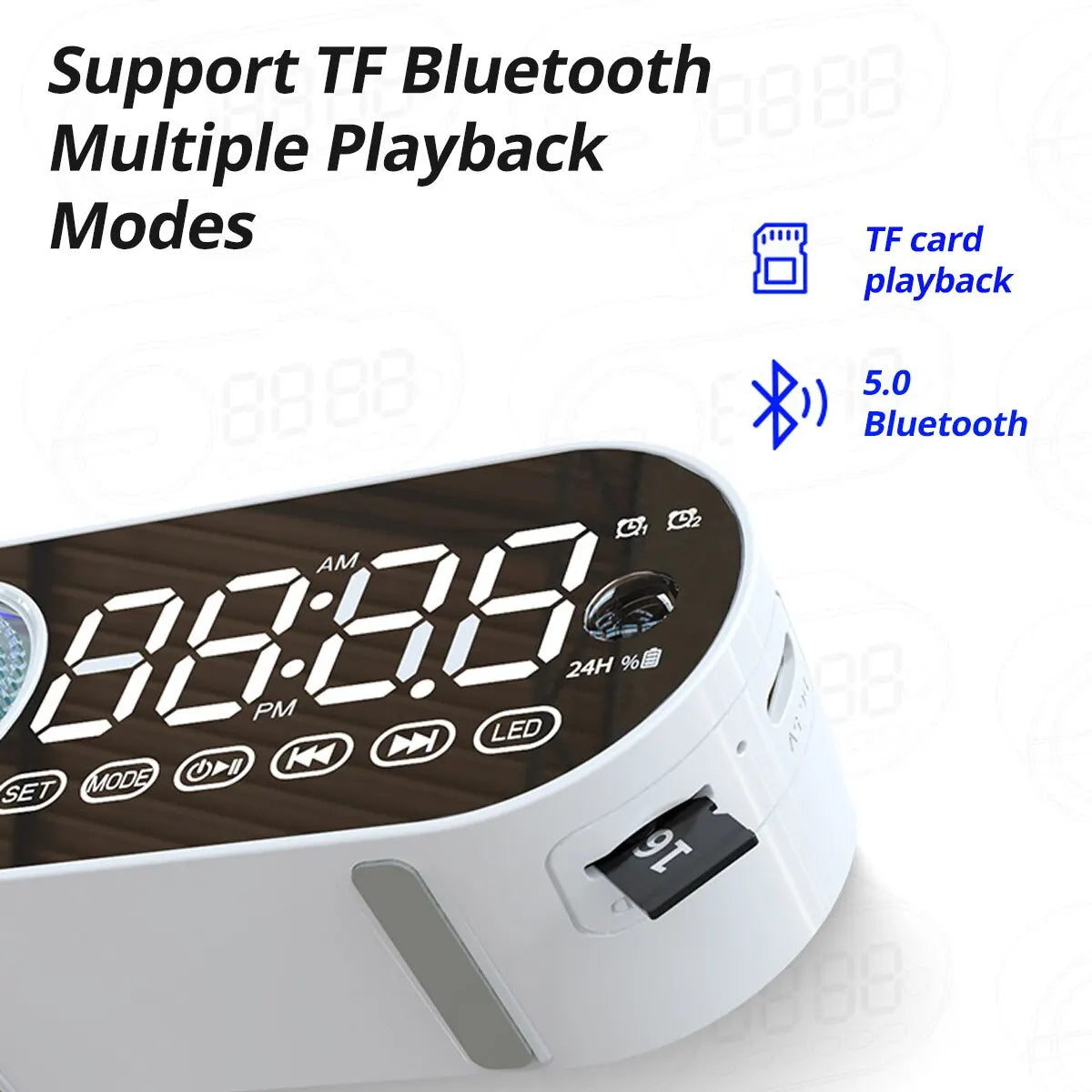 Mini Alarm Clock Caixa De Som Bluetooth Speaker Portable Sound Box Music Wireless Radio FM Subwoofer Bocina Bass LED Lamp Column