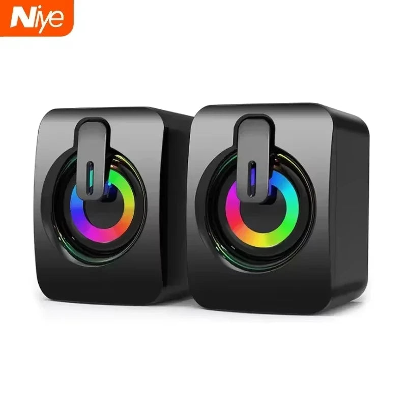 Small Computer Speakers Home Stereo Subwoofer Surround Sound 3.5MM AUX Music Player for Mini Desktop Laptops