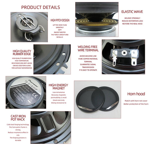 6 Inch 640W(2*320W) 3Way Universal Car Coaxial Auto Music Stereo Full Range Frequency Hifi Speakers Non-destructive Installation