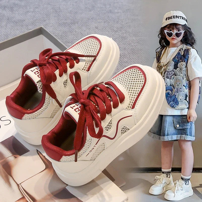 Kids Sports Shoes Trend Boys Girls School White Shoes Mesh Breathable 2025 New Children Running Shoes Non-slip Soft Sole Comfort