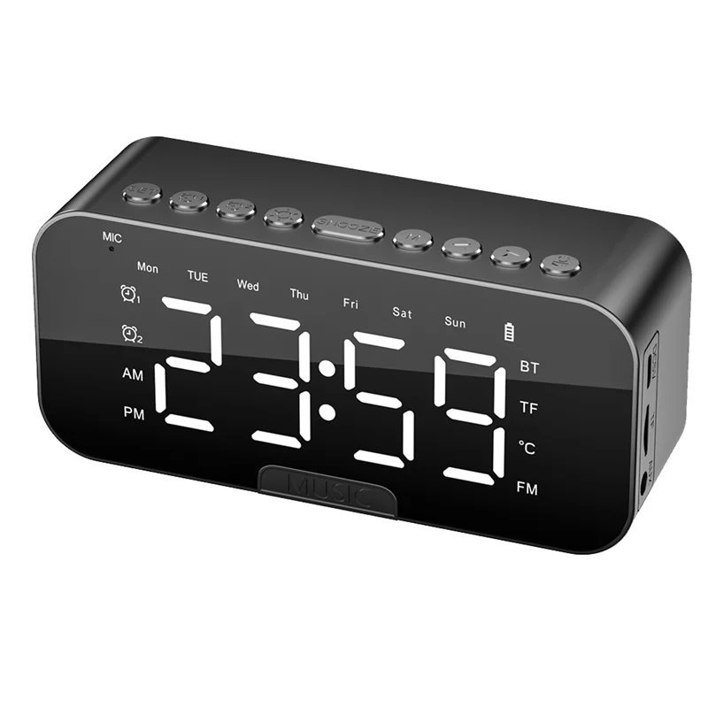 RALCA-LED Digital Alarm Clock With Bluetooth 5.1 Rechargeable Portable Music Player 3 Levels Brightness Phone Stand A