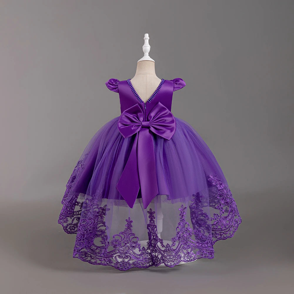 Hetiso Girls Flower Embroidery Party Dresses Kids Summer Formal Holiday Birthday Gown Kids Trailing Evening Princess Clothes 1-6