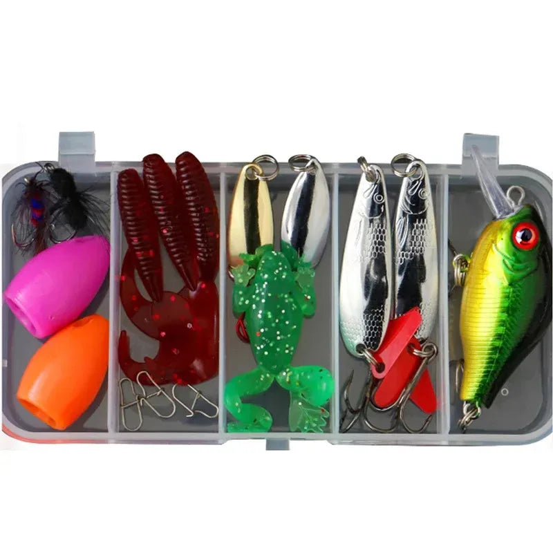Fishing Lures Set for Freshwater & Saltwater Hard Artificial Wobblers Metal Jig Spoons Soft Silicone Bait Tackle Accessory Kit