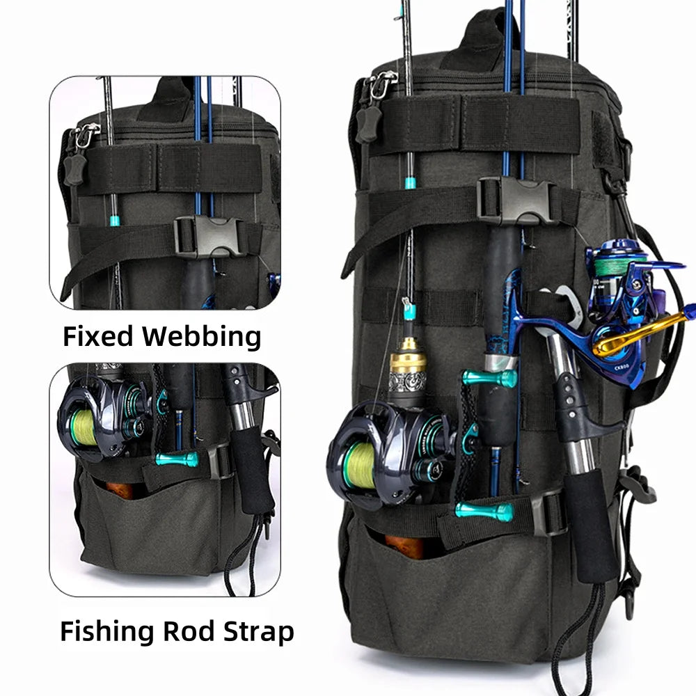 Fishing Tackle Backpack with 2 Rod Holders - Large Storage, Breathable & Adjustable, Portable for Long-Distance Fishing (Gifts f