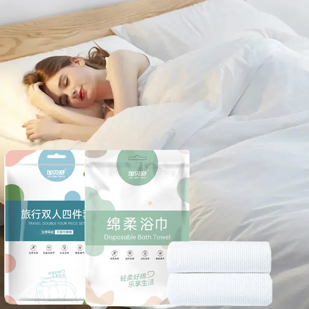 Disposable Bed Sheets Set Towel Hotel Quilt Cover Bedding Dirty Proof Pillowcase Dirty Quilt Cover Portable Travel Essential
