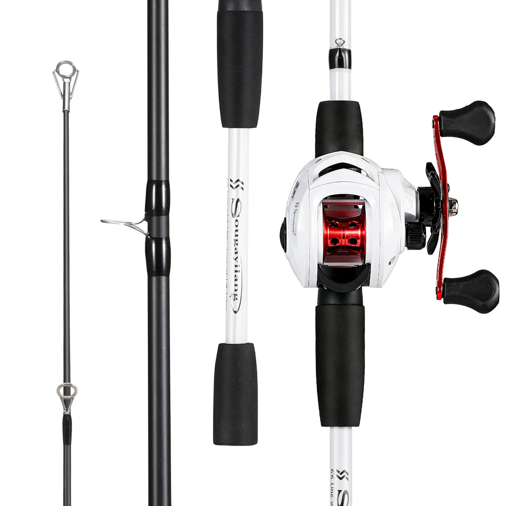 Sougayilang Casting Fishing Rod Reel Combo 6.3:1 Baitcasting Reel 10 Magnetic Brake 7KG Max Drag Portable Fishing Tackle Set