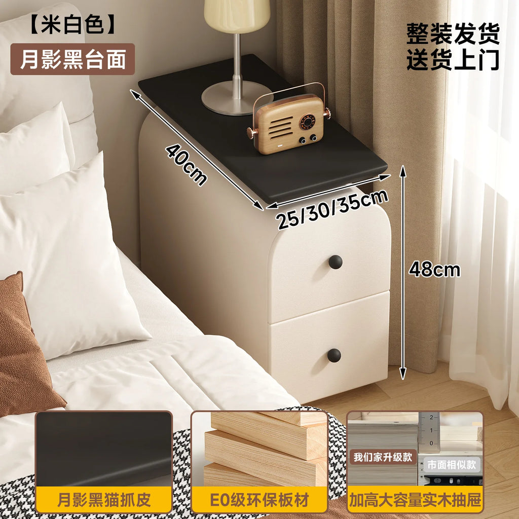 Vintage Narrow Solid Wood Bedside Cabinet Double-Layer Sofa Side Table Small Space Organizer Slim Gap Storage Unit 2025