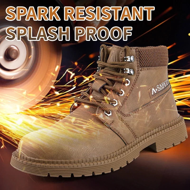Mens Work Boots 2025 Fashion Outdoor Leather Steel Toe Indestructible Shoes Men Anti Slip Puncture Proof Safety Shoes Boot Man