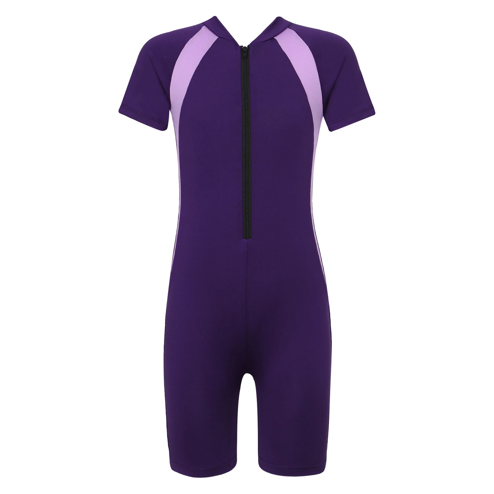 Kids Girls Boys Rash Guard One-piece Swimsuit Short Sleeves Zippered Shorty Wetsuit Swimwear Pool Beach Surfing Bathing Suit