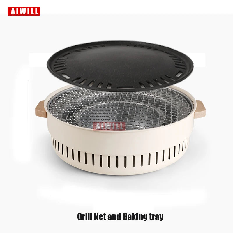 Barbecue Grill Suitable Home Outdoor Courtyard Camping Charcoal BBQ Stove Grills Mesh Portable Smokeless Barbecue Grill Pan
