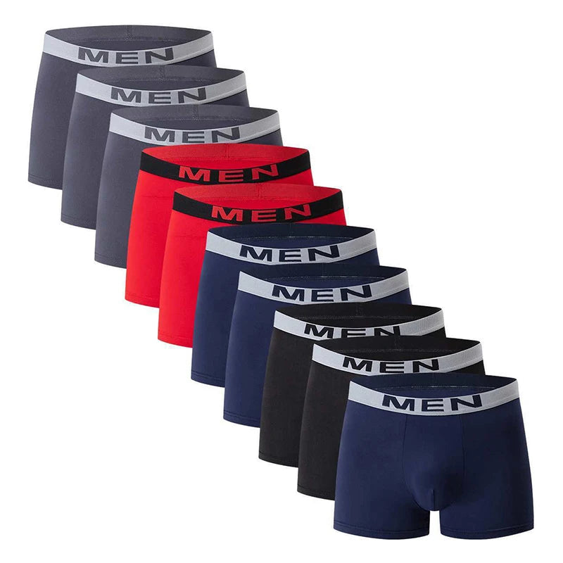 10Pcs Mens Boxer Briefs Underwear Seamless Skin Friendly Soft Breathable High Elastic Comfortable Male Underpants For Daily Wear