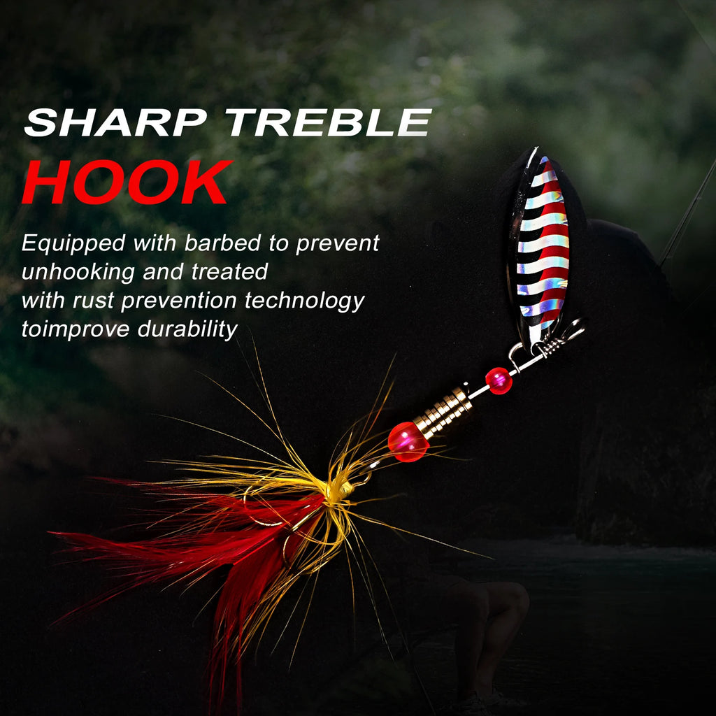 wondersee 17PCS Spinner Kit Fishin Lures with Feather Treble Hook Spoon for Bass Trout Perch Pike Rotating Long Casting Wobblers