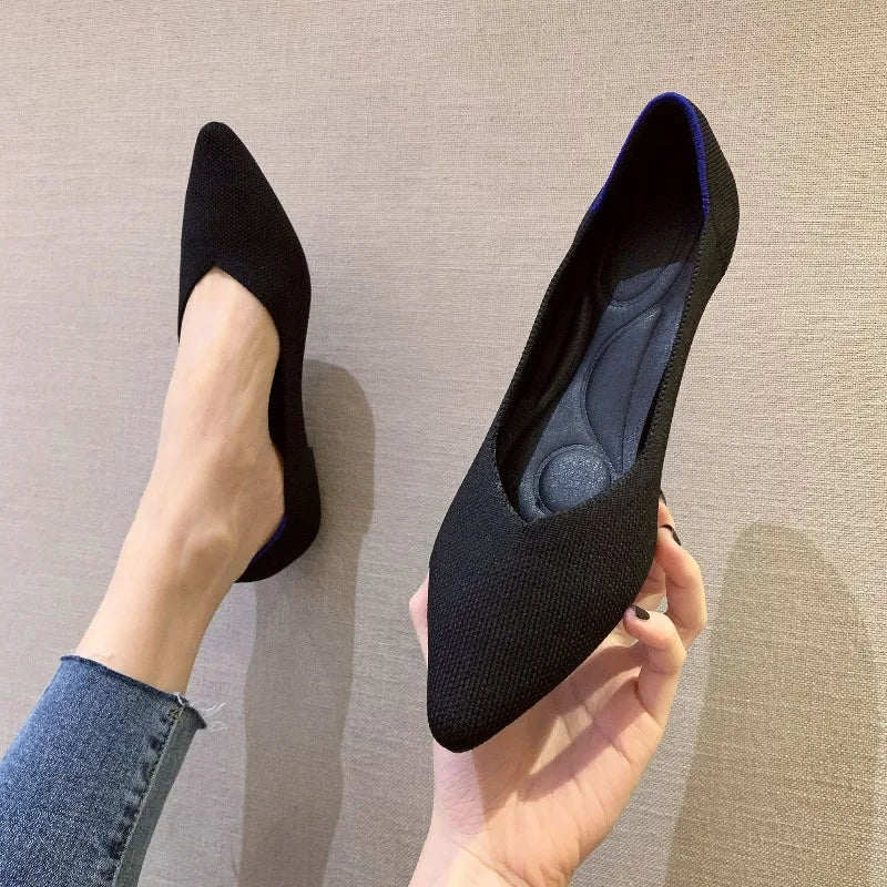 Women's Shoes Breathable Flat Shoes Fashion Soft Sole Knitted Shoes Elastic Comfortable Loafers Pointed Toe Slip on Casual Shoe