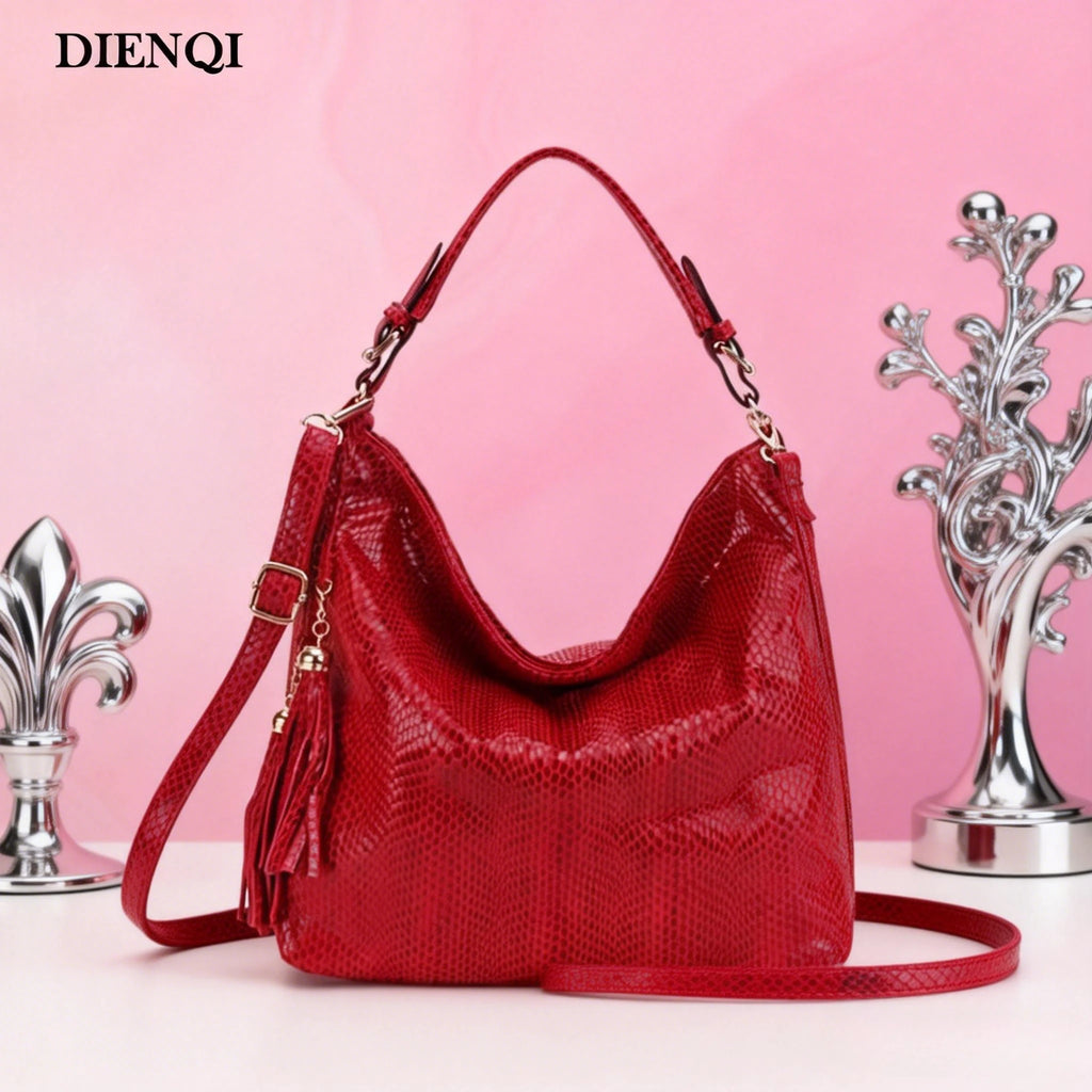 Women's Bags Handbags Fashion Shoulder Crossbody Bags with Fringe Crescent Snake-Print Hobo Purses and Handbags for Women & Girl