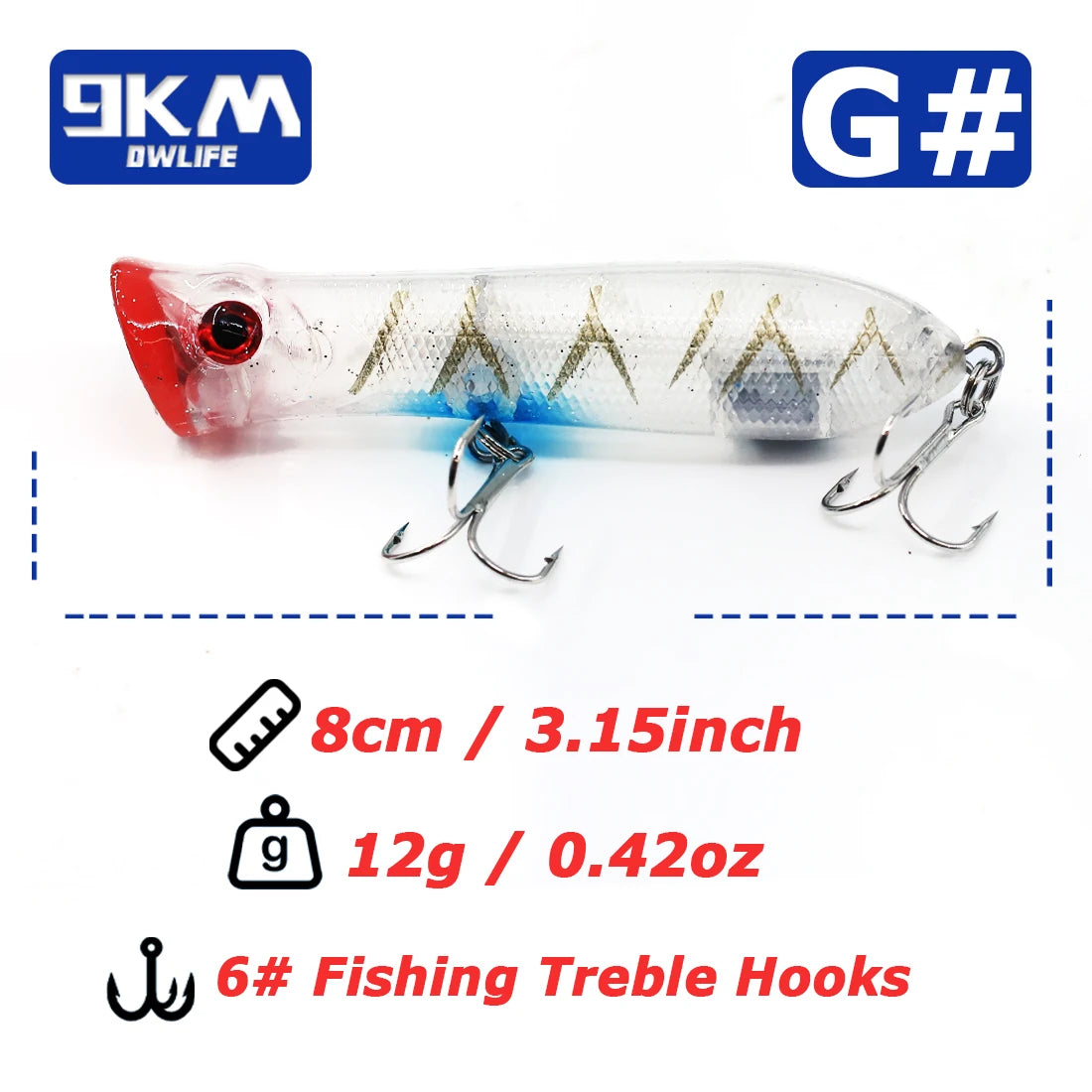 8cm 12g Topwater Popper Fishing Lure Saltwater Surface Casting Bait Freshwater Bass Trout Catfish Striper Tuna Large Predator