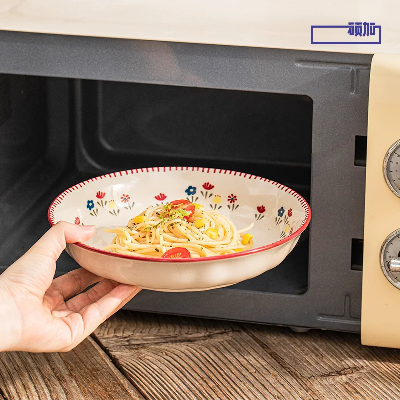 High Quality Vintage Ceramic Dinnerware Ceramic Soup Bowl Salad Pasta Plate Microwave Safe Colorful Ceramic Plates Bowls Set