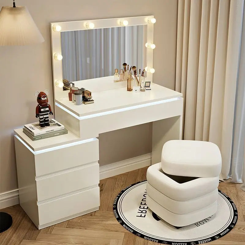 Vanity Table Bedroom Modern Minimalist Solid Wood Makeup Table Headboard Storage Cabinet Chest of Drawers Integrated Set