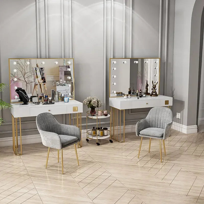 Vanity Set with Lighted Mirror, Makeup Vanity Dressing Table with LED Light, Drawers, Storage Shelves and Cosmetics Cabinet