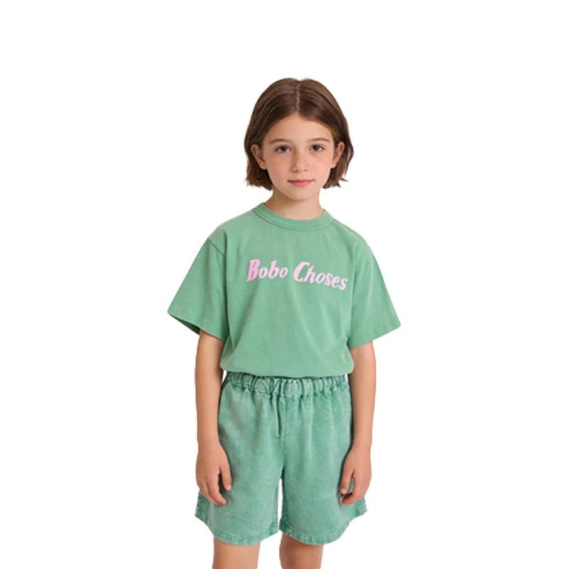 Summer 2026 New Kids T-shirt Shorts Set  Korean Boy Girl Letter Printed T-shirt Children's Casual Cute Short Sleeves Kids Tops