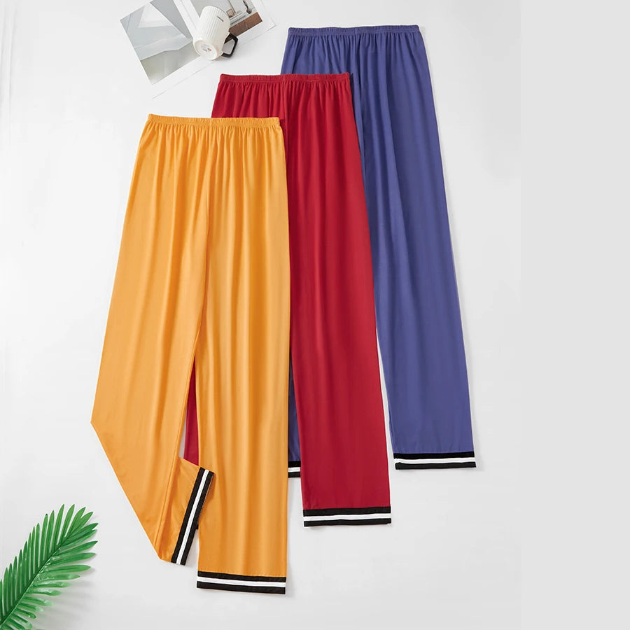 Good-Looking Men's Pajama Pants for Spring, Autumn, and Summer, Thin Long Pants, Plus Size, Loose Plaid Home Pants for Middle-Aged Dads