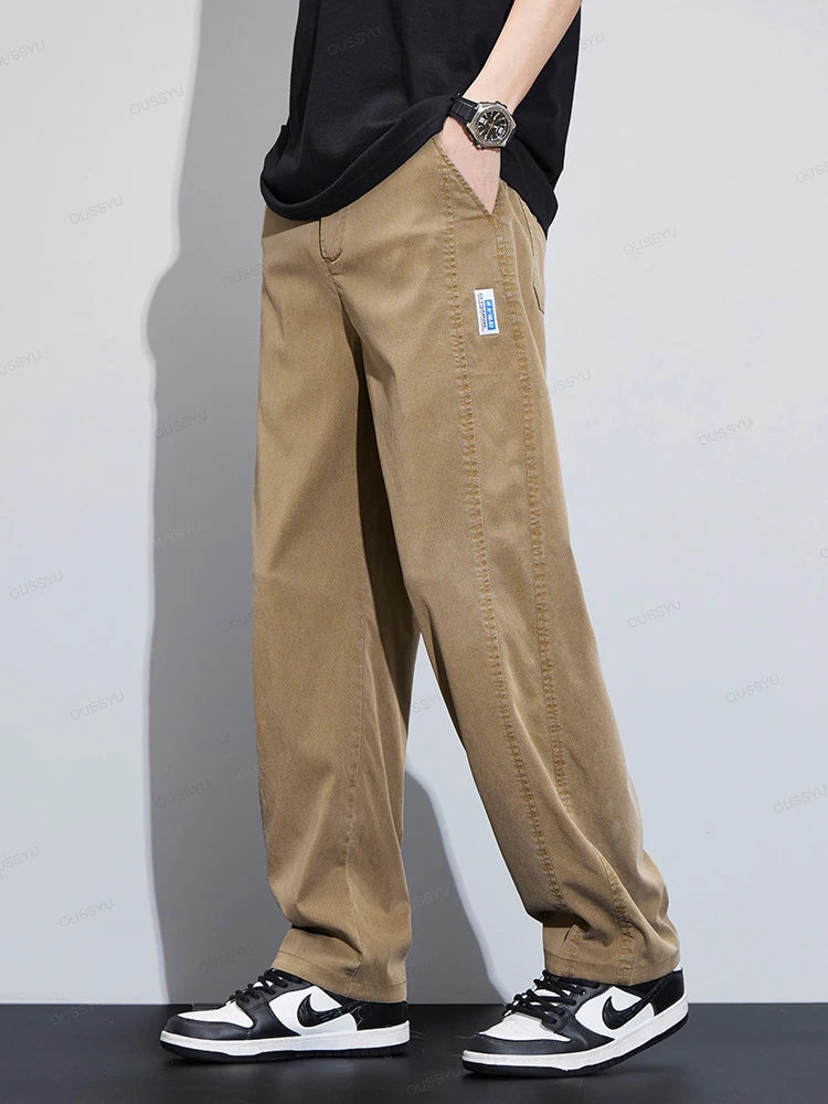 High Quality Summer Ultrathin Soft Lyocell Fabric Men's Casual Pants Elastic Waist Breathe Loose Straight Trousers Plus Size 5XL