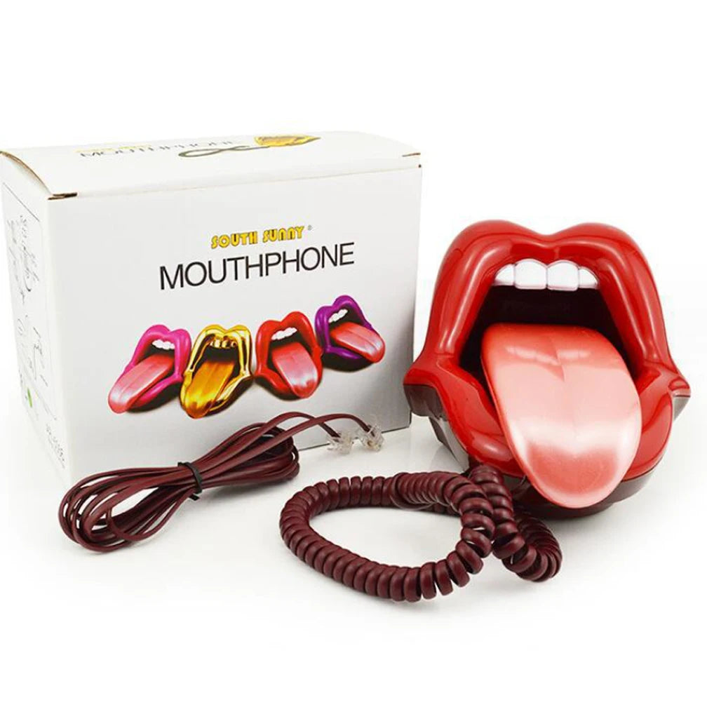 Landline Phones for Home, Red Mouth Telephone, Novelty Big Tongue Phone, Wired Funny Lip Phone Gift Real Corded Telephone Set
