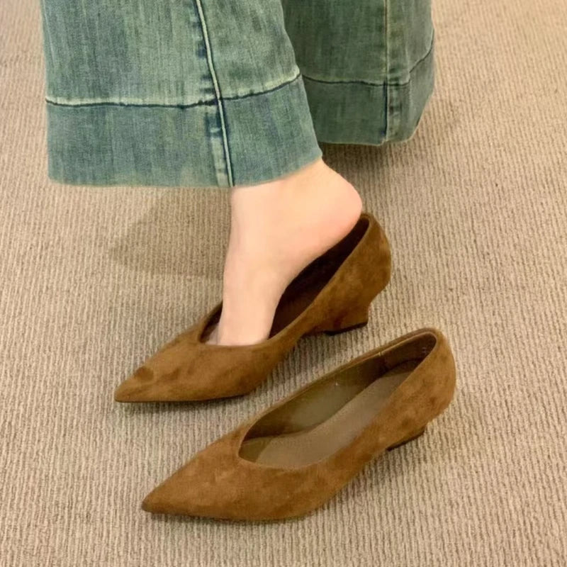 High Heeled Single Shoes Women's 2026 Spring and  Autumn New Wedge Temperament Pointed Toe Single Shoes