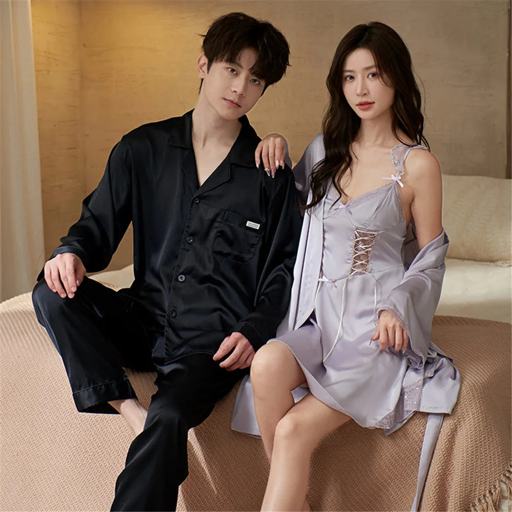 Summer Bathrobe Couple Wedding Home Clothing Men Women Pajamas Sets Ice Silk Nightgowns Sexy Robes Bathrobes
