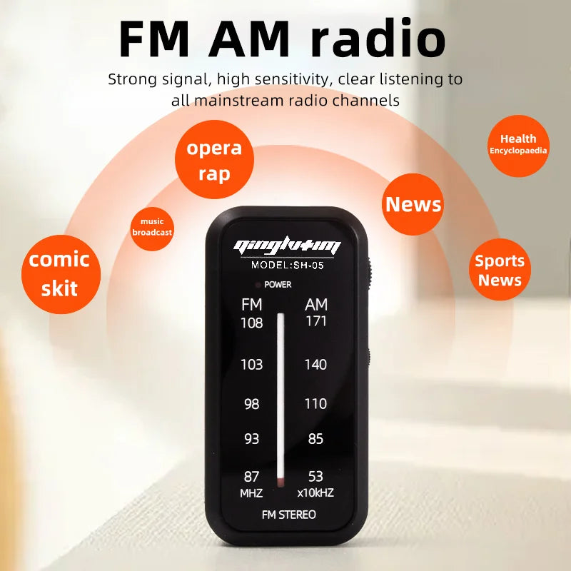 FM/AM portable mini radio, can listen to a variety of radio stations, 3.5 headphone jack, built-in speaker, loud sound, home ful