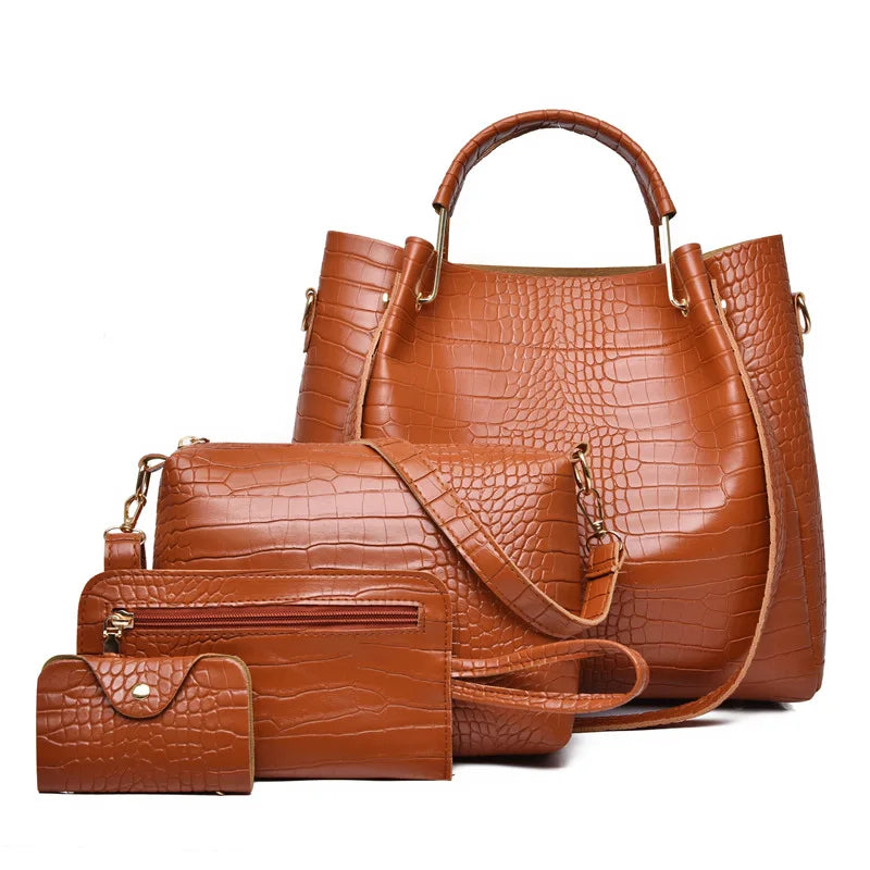 Women's Handbag 4-piece Set Women's Shoulder Bag Fashion Purse Vintage Leather Bag Large Capacity Handbag Inclined Shoulder Bag