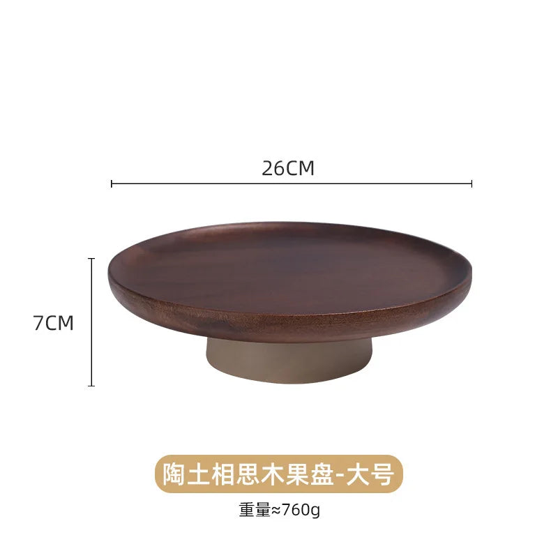 Modern Round Wooden Cake Tray with Glass Cover Dessert Bread Display Stand Fruit Snack Plate Kitchen Utensils Holiday Decoration