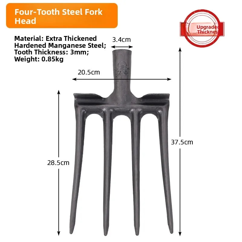 Soil Tilling Fork Farming Tool Four-Tooth Five-Digging Spade for Potato And Sweet Potato Garden Hand Tool Heavy Du Steel