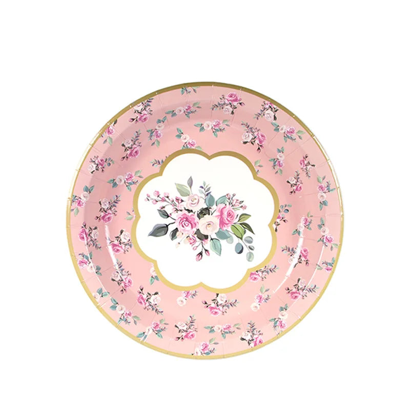 Vintage Floral Party Supplies Tableware Flower Paper Plate Cup Napkin Bridal Shower Wedding Birthday Decoration Garden Tea Party
