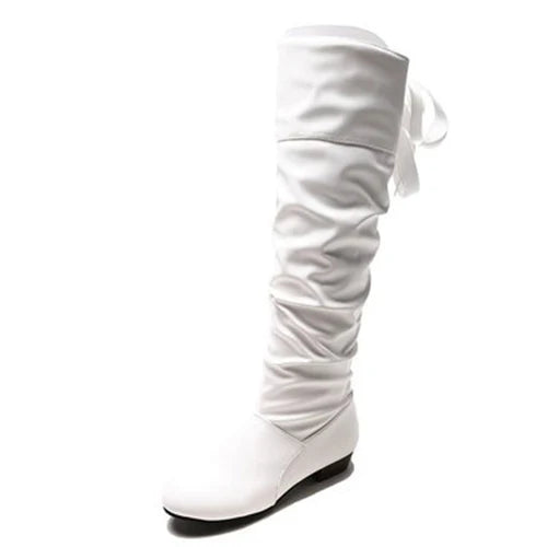 Women's Pleated Low Heel Knee High Boots